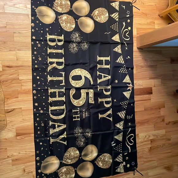 Happy 65th party banner ( it is cloth and in like new condition&cake topper - Picture 1 of 7